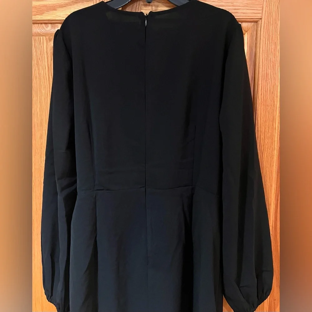 Lulus Believe It or Knot Black Long Sleeve Tie-Front Skater Mini‎ Dress Size XL - Picture 9 of 11